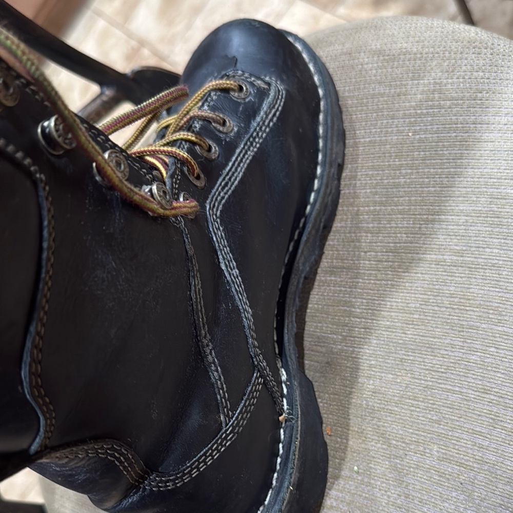Danner Black Leather Boots with Tan Laces Quarry USA 8in steel toe Goretex 8EE - Picture 9 of 14